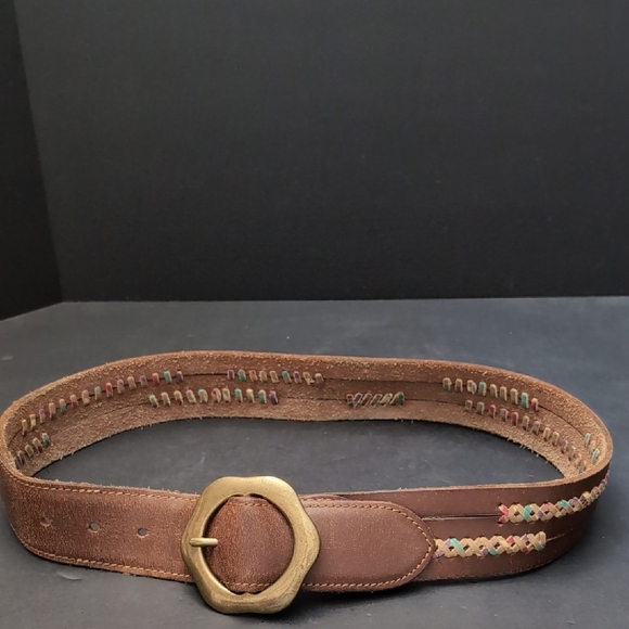 Lucky Brand Accessories - Lucky Brand Women's Brown Leather Belt with Multi-colored Stitching .